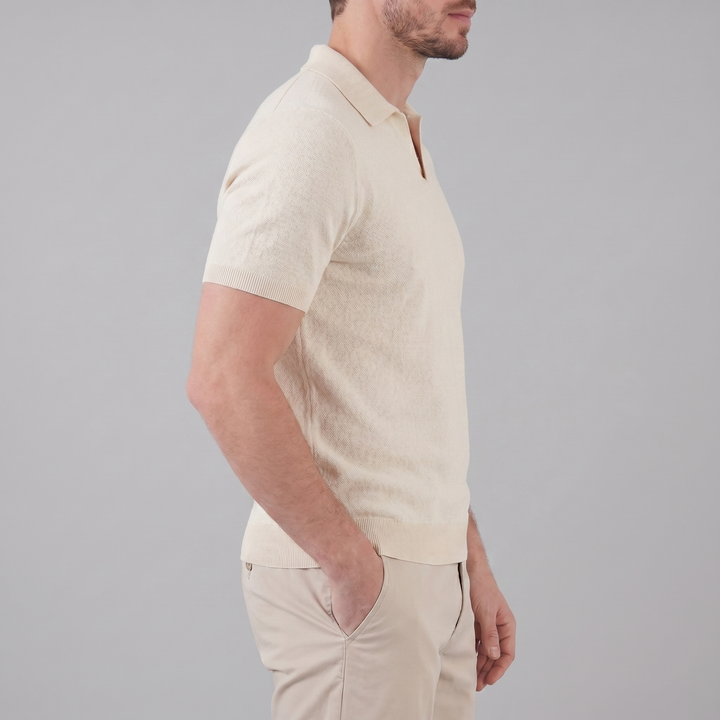 Herre Strikket Polo Shirt med Åben Krave – Kortærmet