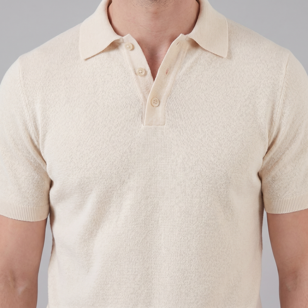 Herre Strikket Polo Shirt med Åben Krave – Kortærmet
