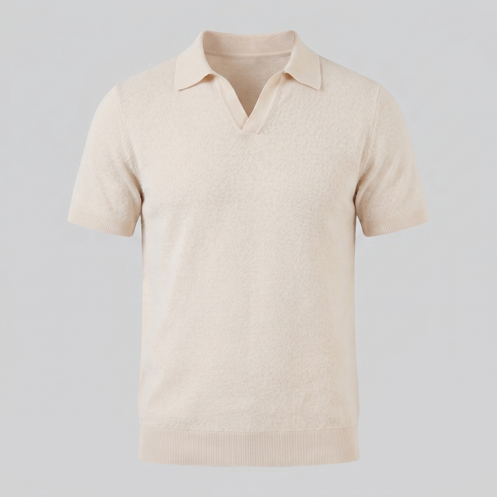 Herre Strikket Polo Shirt med Åben Krave – Kortærmet