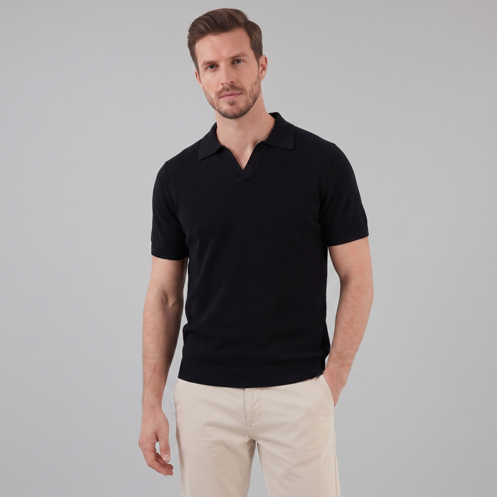 Herre Strikket Polo Shirt med Åben Krave – Kortærmet