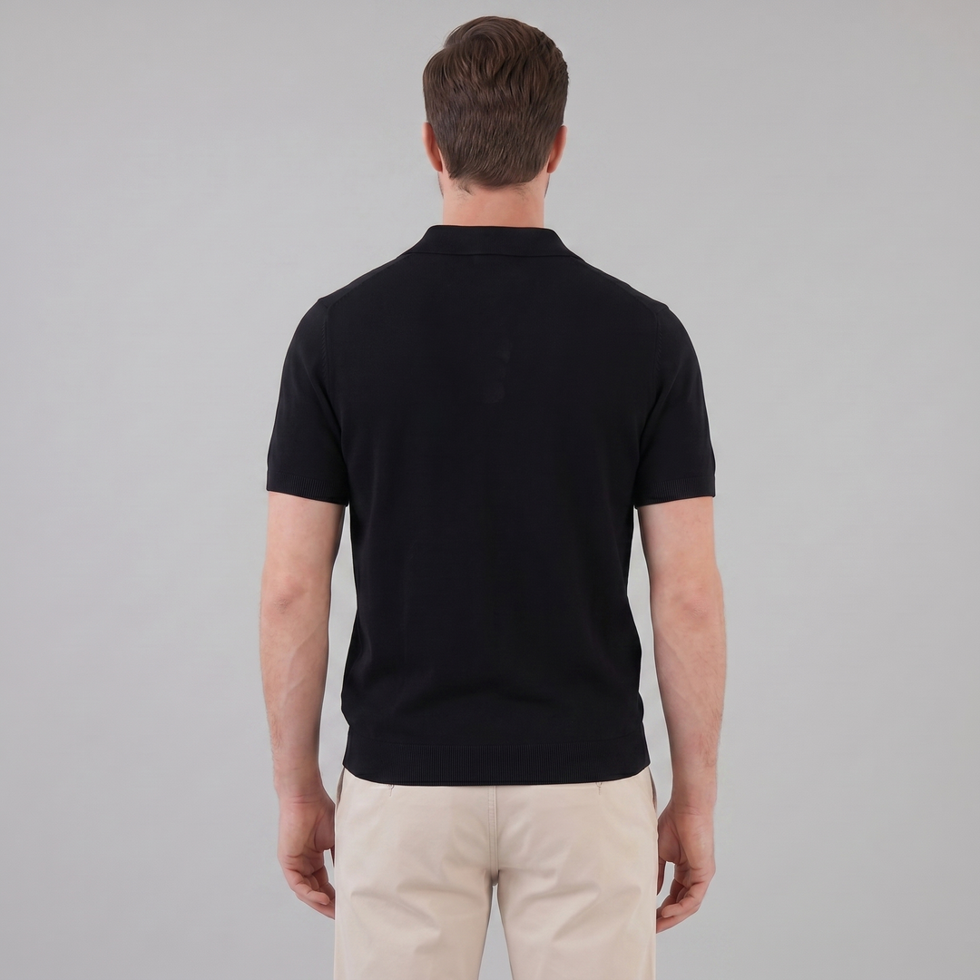 Herre Strikket Polo Shirt med Åben Krave – Kortærmet