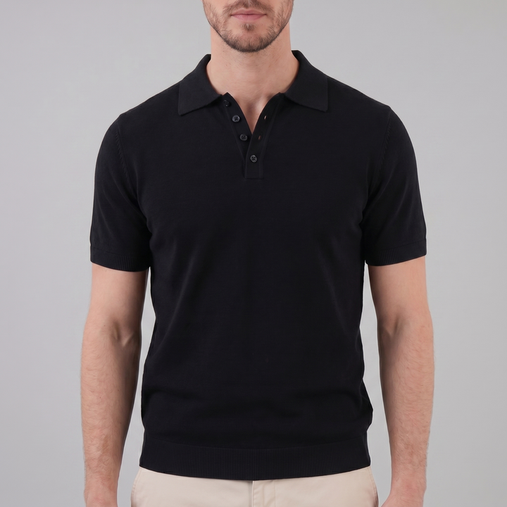Herre Strikket Polo Shirt med Åben Krave – Kortærmet