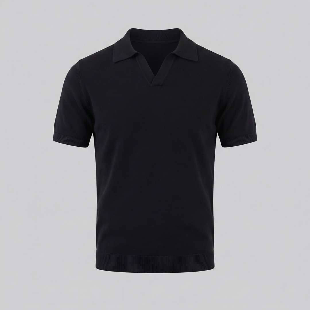 Herre Strikket Polo Shirt med Åben Krave – Kortærmet
