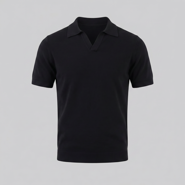 Herre Strikket Polo Shirt med Åben Krave – Kortærmet