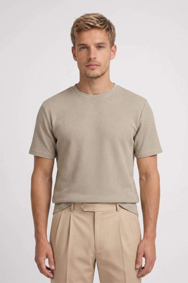 Herre Struktureret T-shirt – Kortærmet Rund Hals Top