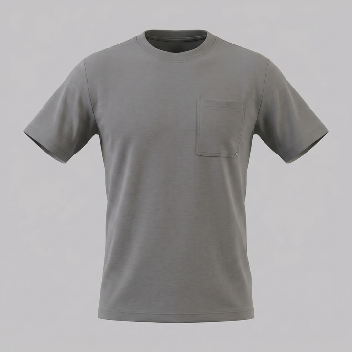 Kortærmet T-shirt med Brystlomme og Rund Hals - til Mænd
