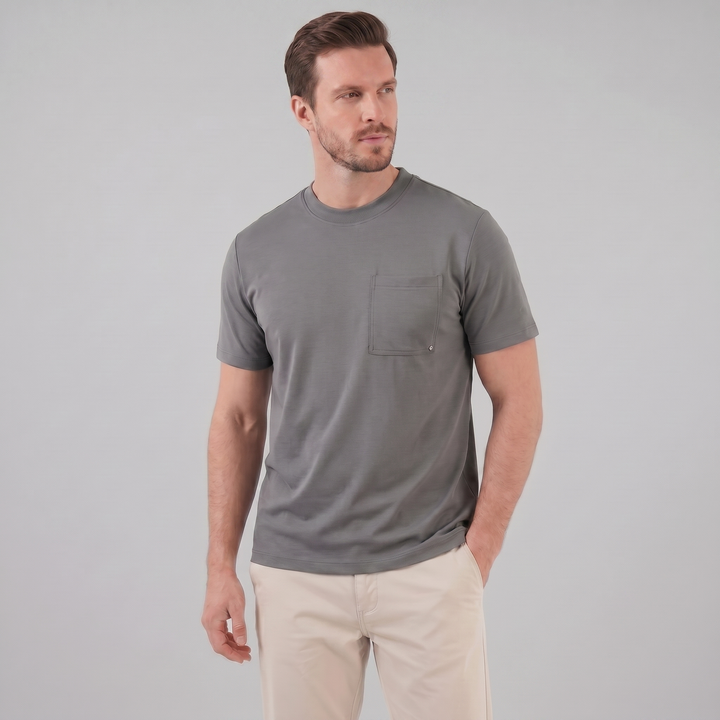 Kortærmet T-shirt med Brystlomme og Rund Hals - til Mænd