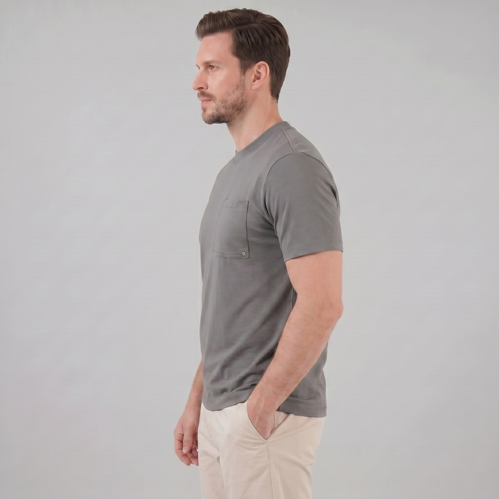 Kortærmet T-shirt med Brystlomme og Rund Hals - til Mænd