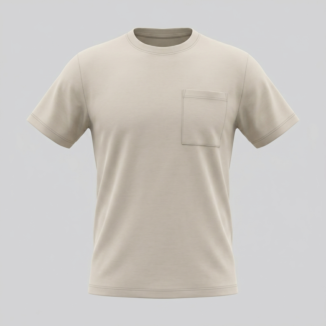 Kortærmet T-shirt med Brystlomme og Rund Hals - til Mænd