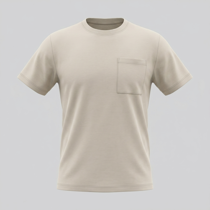 Kortærmet T-shirt med Brystlomme og Rund Hals - til Mænd