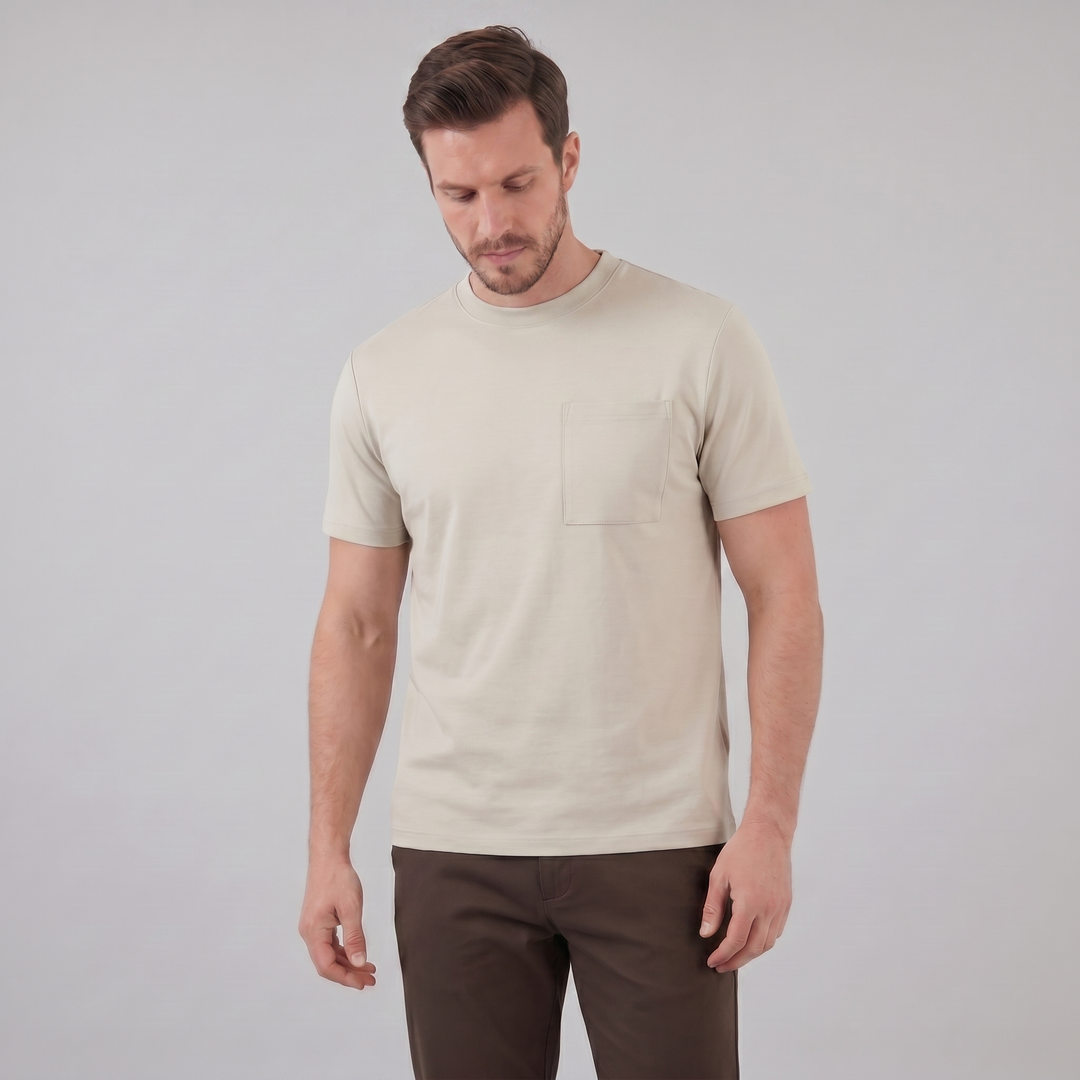 Kortærmet T-shirt med Brystlomme og Rund Hals - til Mænd
