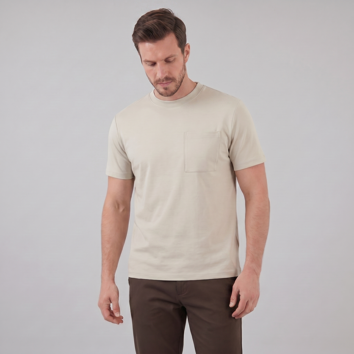Kortærmet T-shirt med Brystlomme og Rund Hals - til Mænd