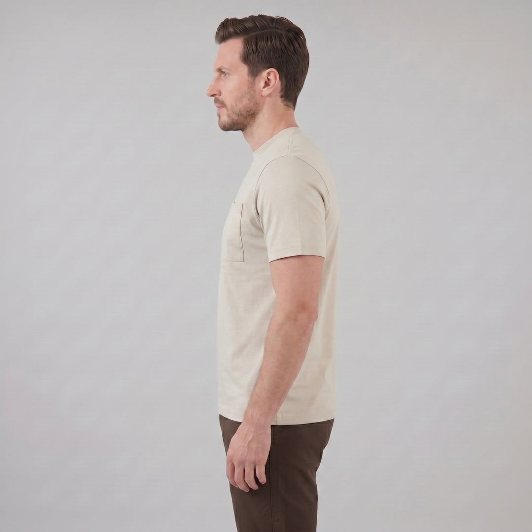 Kortærmet T-shirt med Brystlomme og Rund Hals - til Mænd