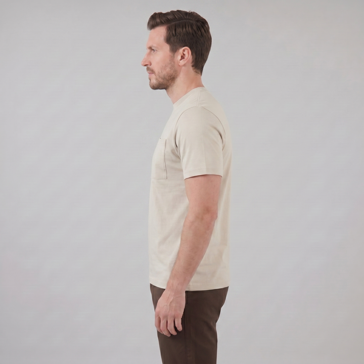 Kortærmet T-shirt med Brystlomme og Rund Hals - til Mænd