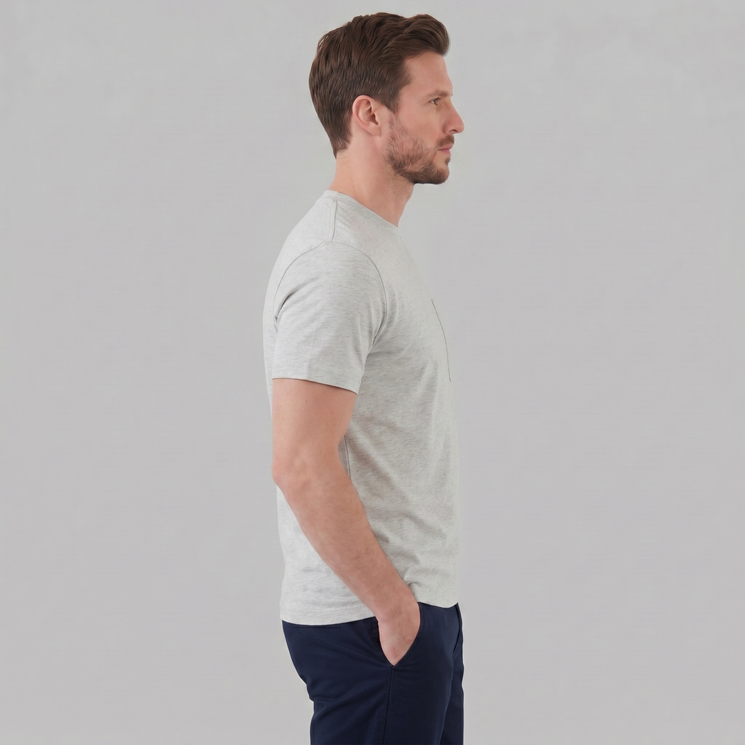 Kortærmet T-shirt med Brystlomme og Rund Hals - til Mænd