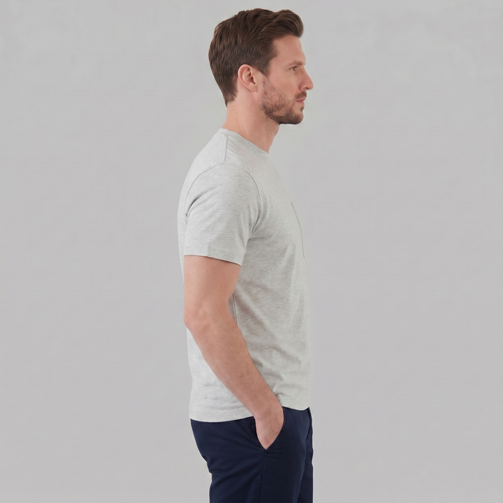 Kortærmet T-shirt med Brystlomme og Rund Hals - til Mænd
