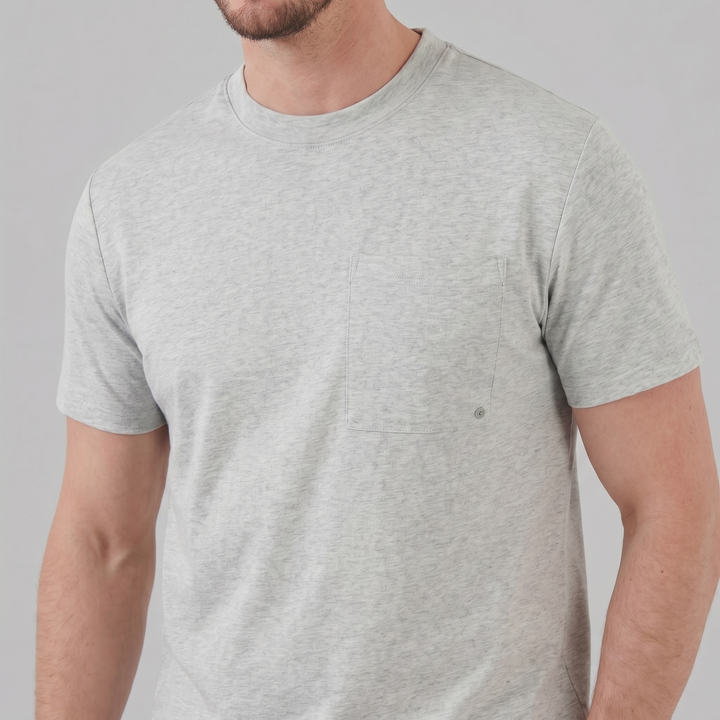 Kortærmet T-shirt med Brystlomme og Rund Hals - til Mænd
