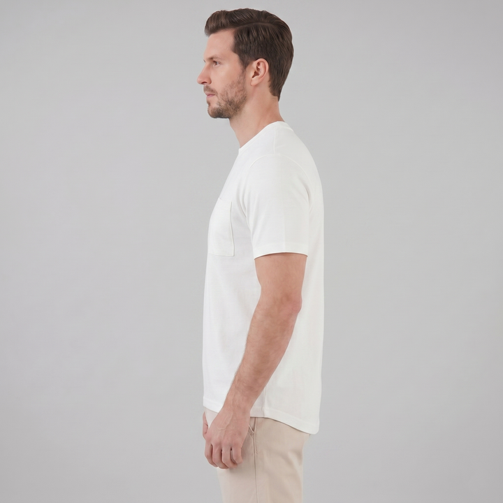 Kortærmet T-shirt med Brystlomme og Rund Hals - til Mænd