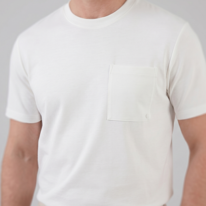 Kortærmet T-shirt med Brystlomme og Rund Hals - til Mænd