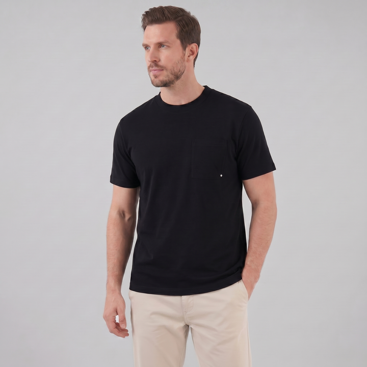 Kortærmet T-shirt med Brystlomme og Rund Hals - til Mænd
