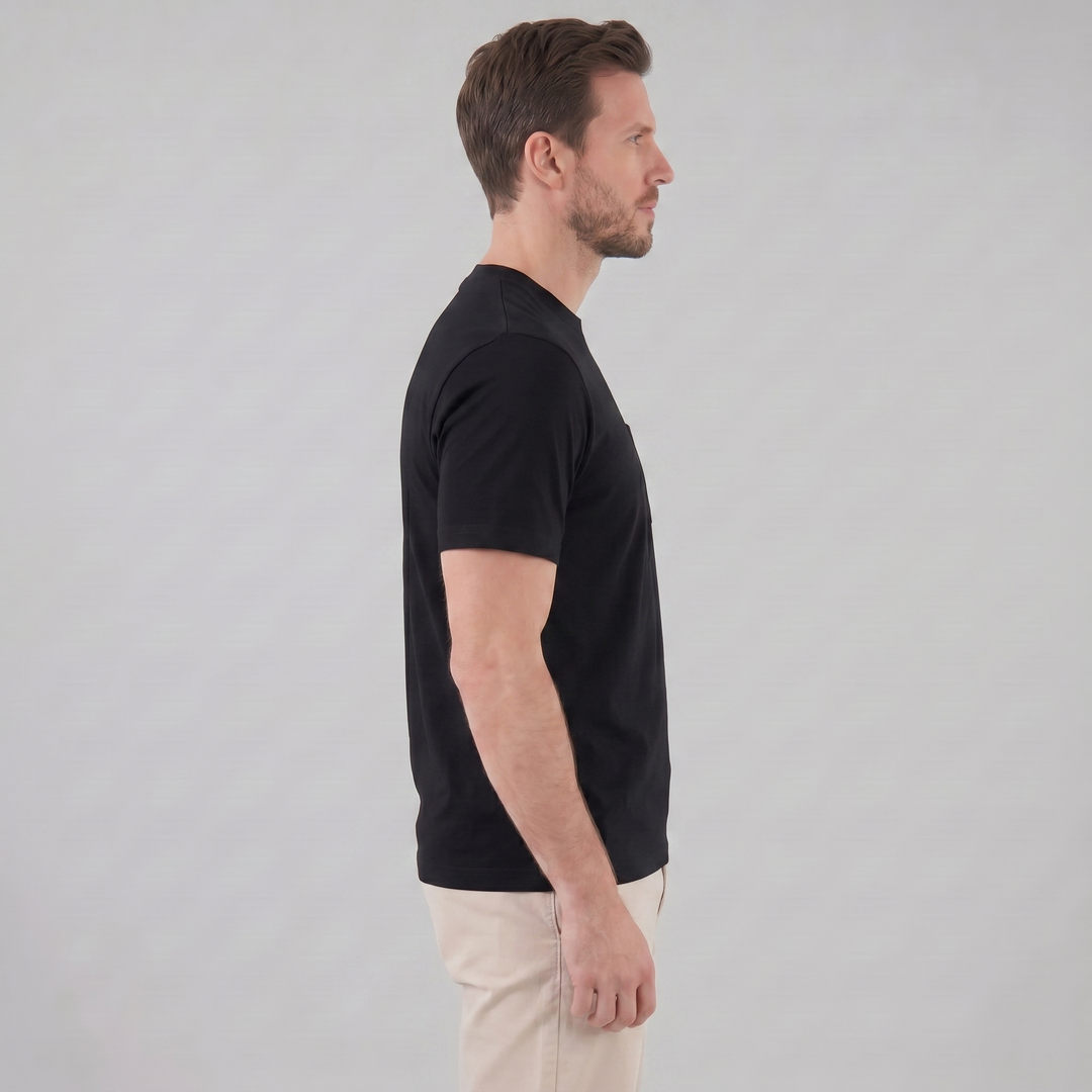 Kortærmet T-shirt med Brystlomme og Rund Hals - til Mænd