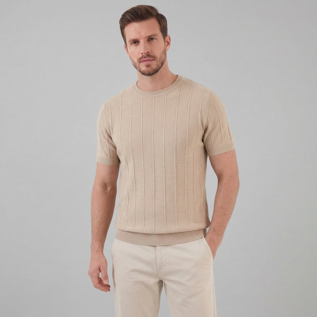 Herre Ribstrikket T-shirt – Kortærmet Rund Hals Top