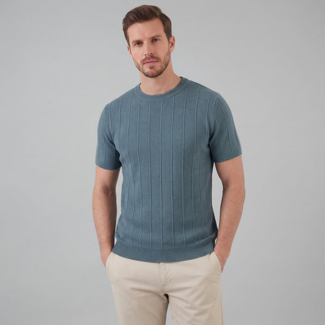 Herre Ribstrikket T-shirt – Kortærmet Rund Hals Top