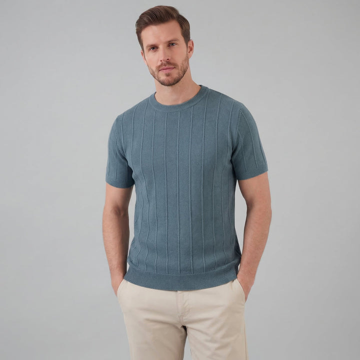 Herre Ribstrikket T-shirt – Kortærmet Rund Hals Top