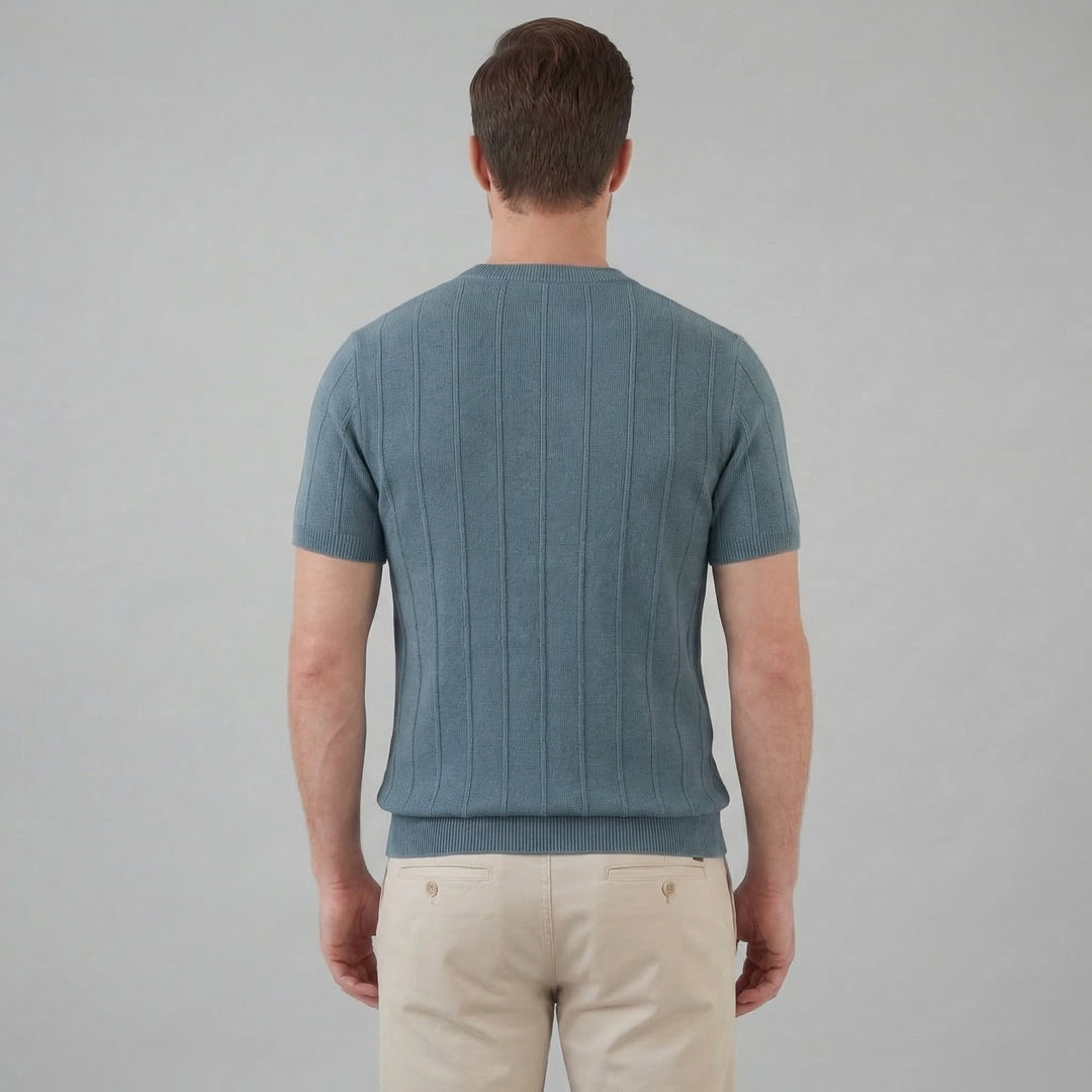 Herre Ribstrikket T-shirt – Kortærmet Rund Hals Top