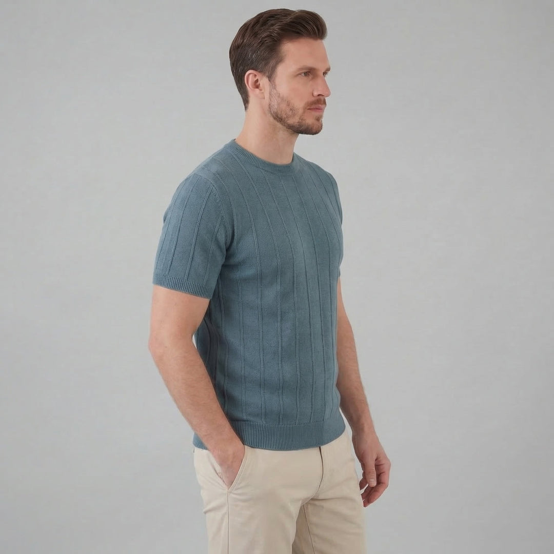 Herre Ribstrikket T-shirt – Kortærmet Rund Hals Top
