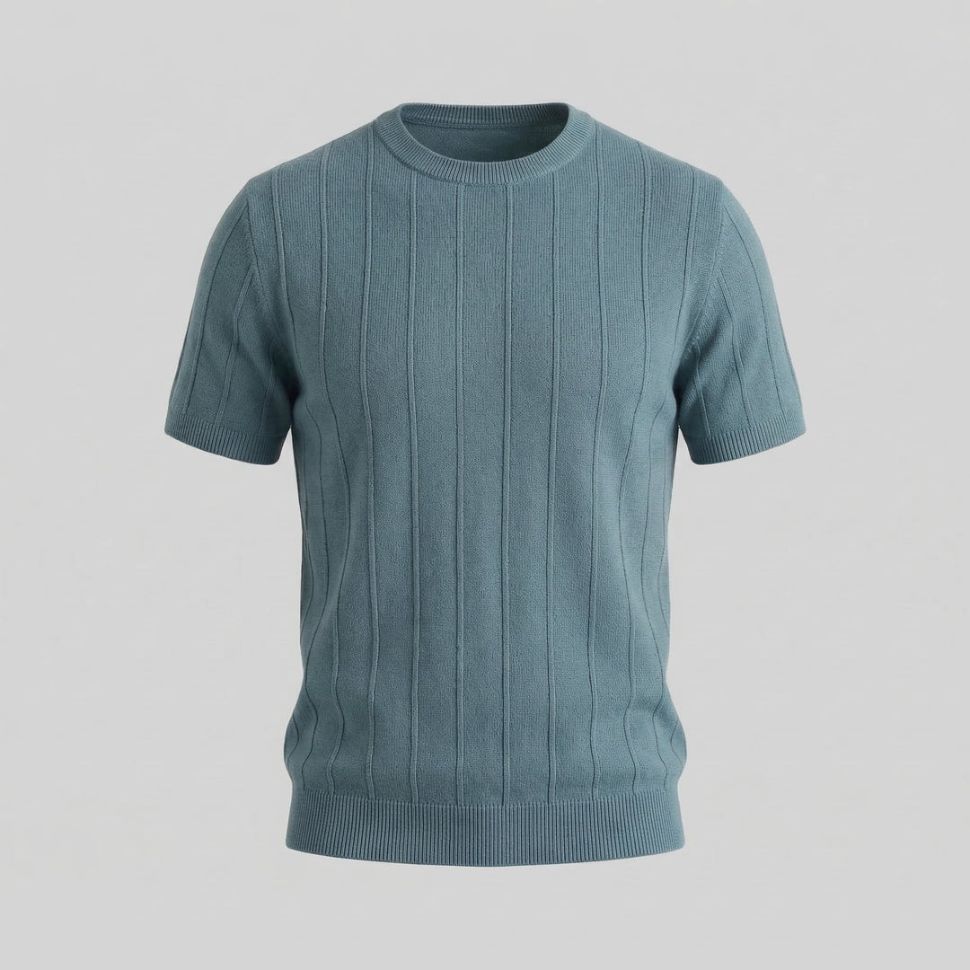 Herre Ribstrikket T-shirt – Kortærmet Rund Hals Top