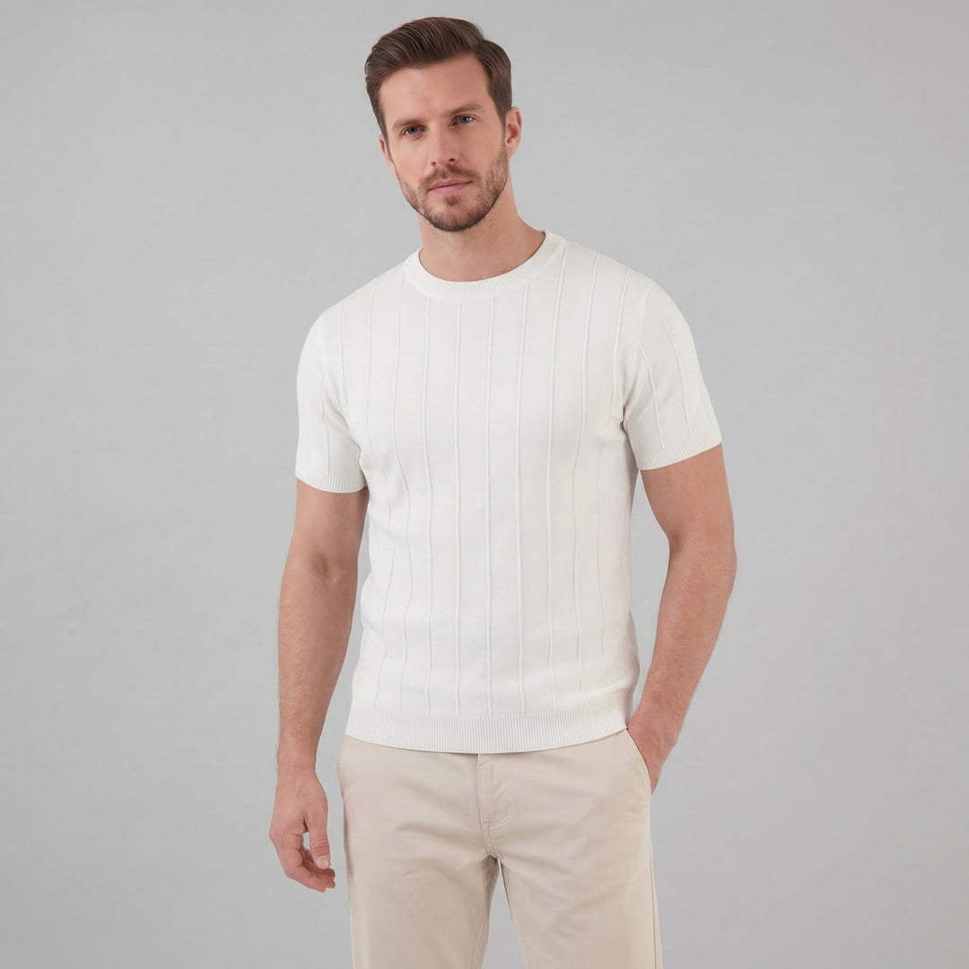 Herre Ribstrikket T-shirt – Kortærmet Rund Hals Top