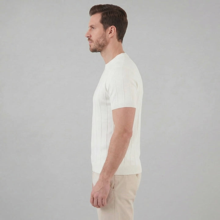 Herre Ribstrikket T-shirt – Kortærmet Rund Hals Top