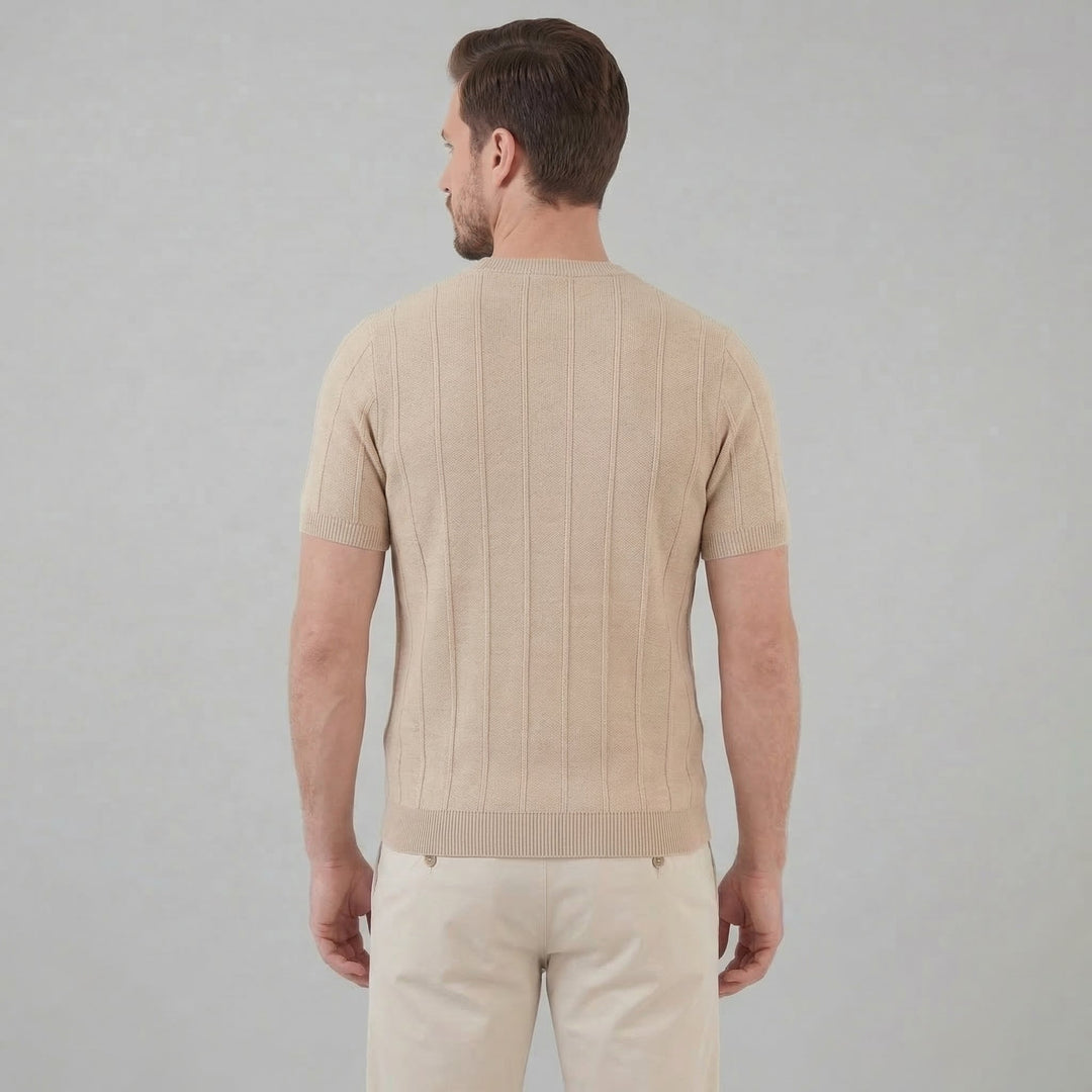 Herre Ribstrikket T-shirt – Kortærmet Rund Hals Top