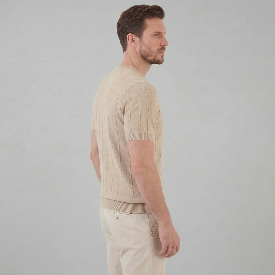 Herre Ribstrikket T-shirt – Kortærmet Rund Hals Top
