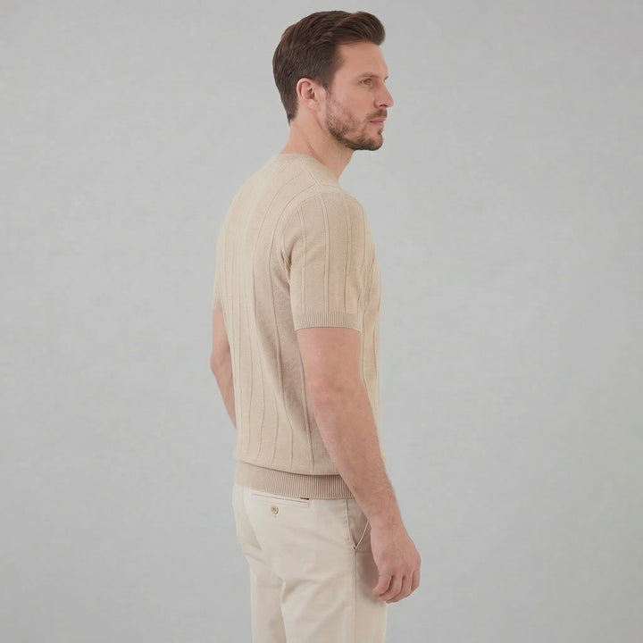 Herre Ribstrikket T-shirt – Kortærmet Rund Hals Top