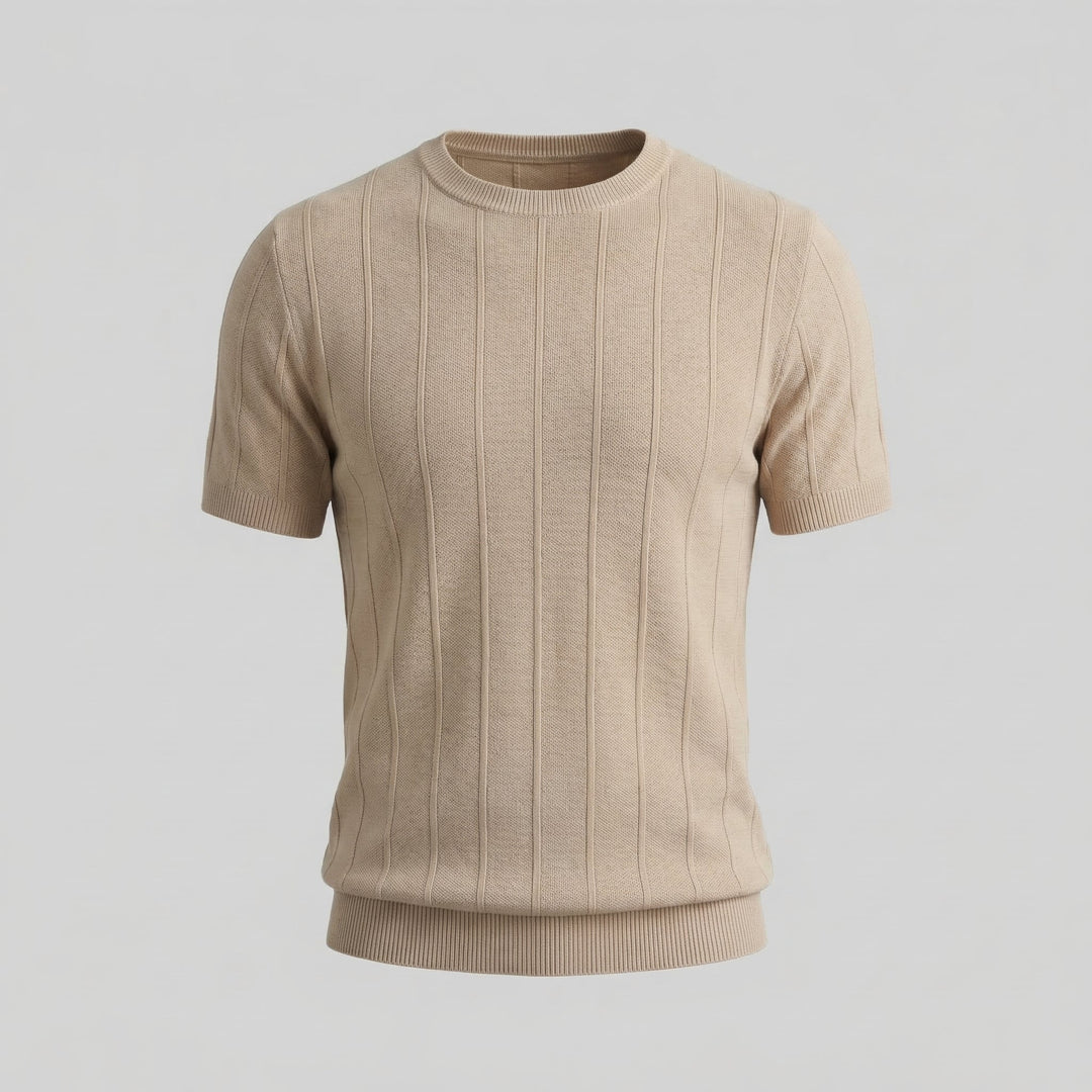 Herre Ribstrikket T-shirt – Kortærmet Rund Hals Top