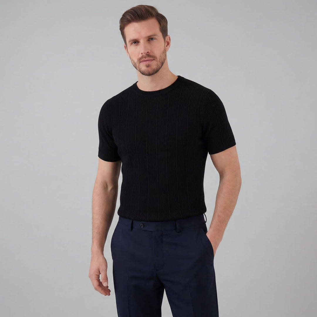 Herre Ribstrikket T-shirt – Kortærmet Rund Hals Top