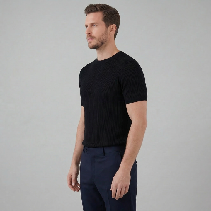 Herre Ribstrikket T-shirt – Kortærmet Rund Hals Top