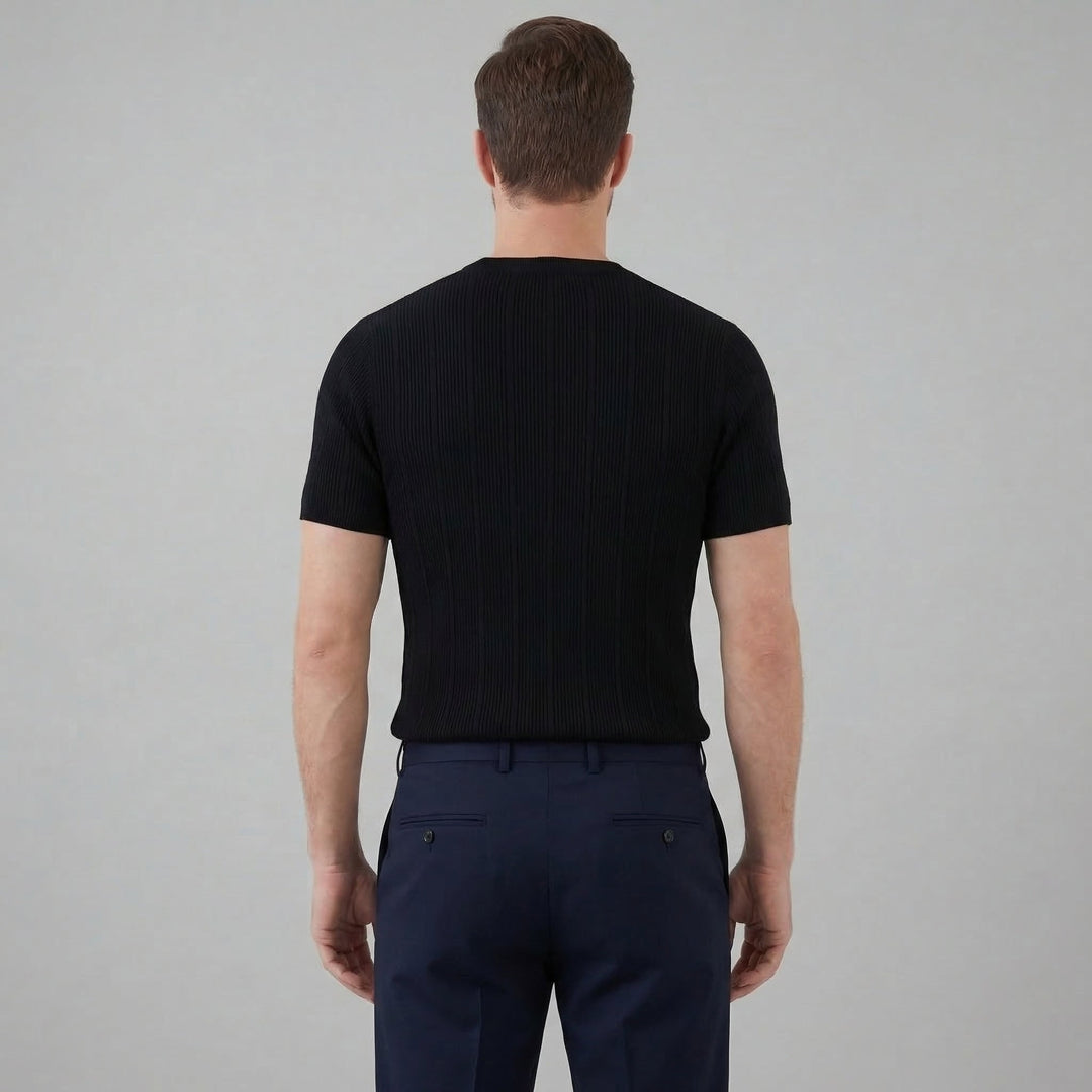 Herre Ribstrikket T-shirt – Kortærmet Rund Hals Top