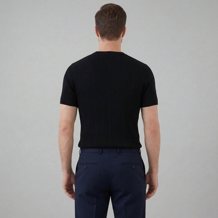 Herre Ribstrikket T-shirt – Kortærmet Rund Hals Top