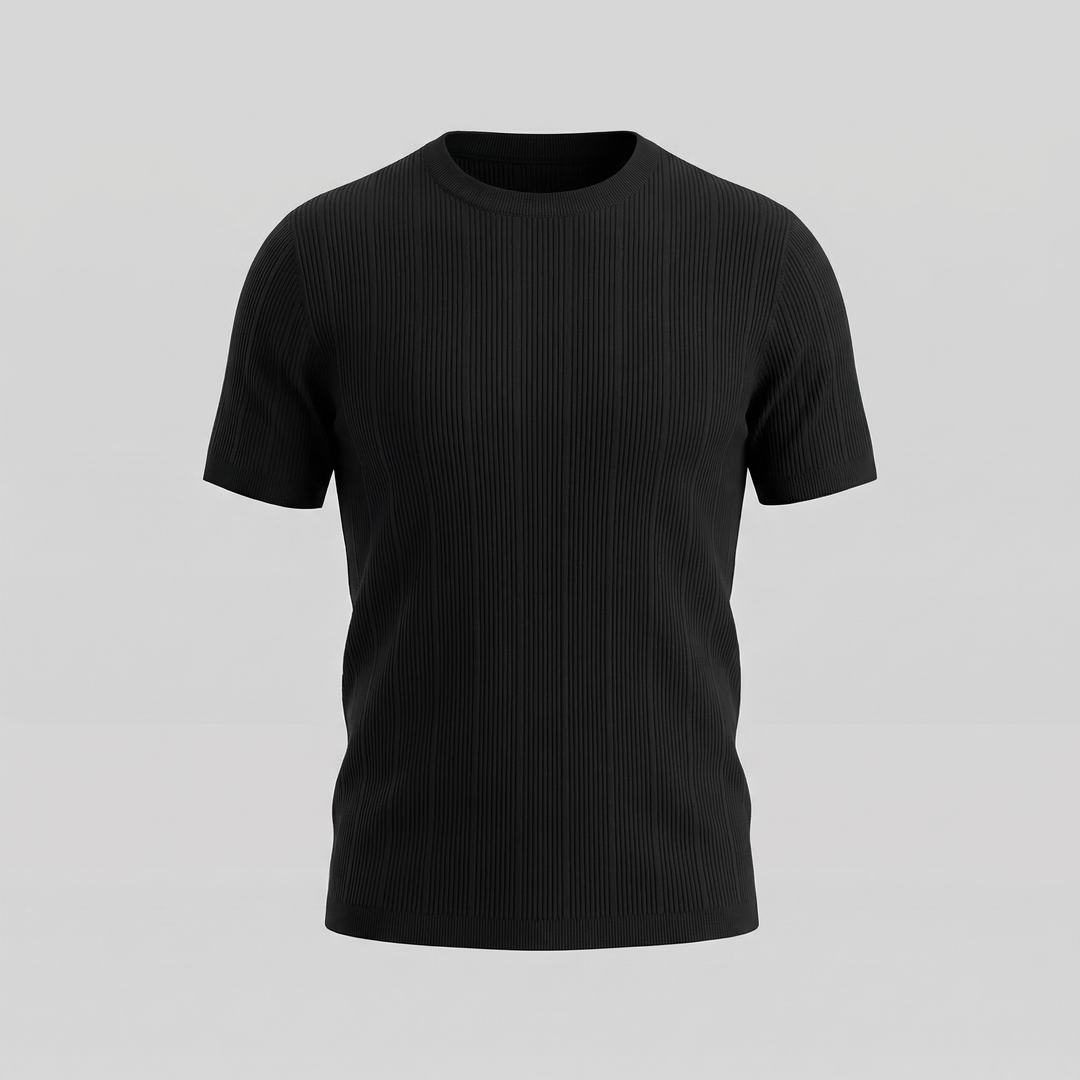 Herre Ribstrikket T-shirt – Kortærmet Rund Hals Top