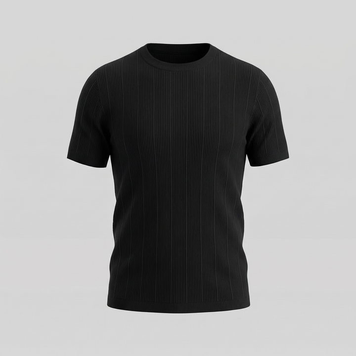 Herre Ribstrikket T-shirt – Kortærmet Rund Hals Top