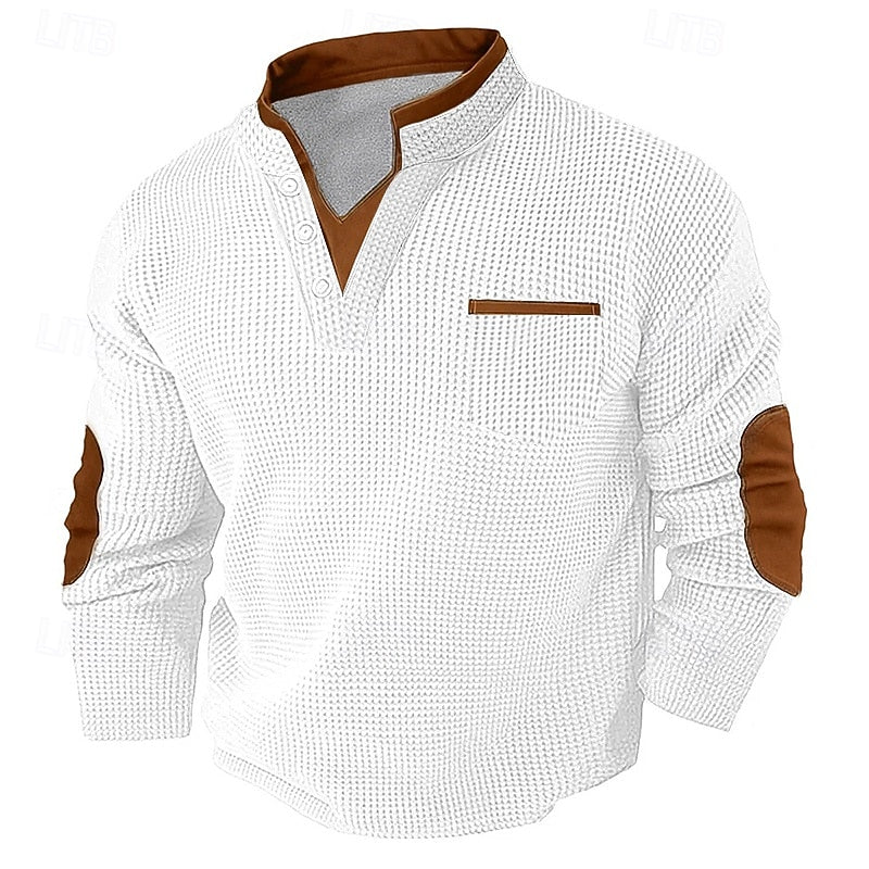 Herre Elegante Henley Sweater med Knapstolpe og Kravedetalje