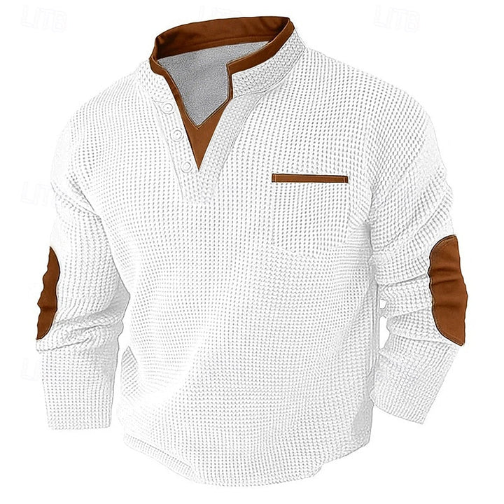 Herre Elegante Henley Sweater med Knapstolpe og Kravedetalje