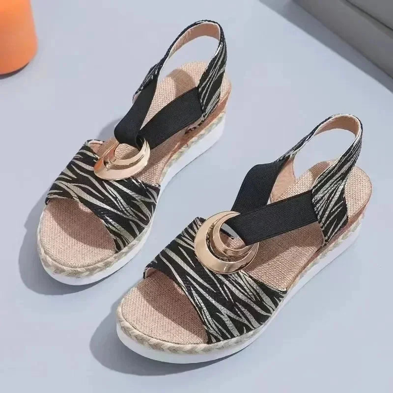 Dame Casual Platform Sandaler med Ringspænde og Espadrillos-kant