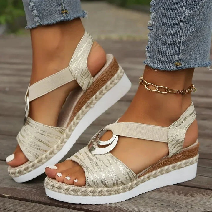 Dame Casual Platform Sandaler med Ringspænde og Espadrillos-kant