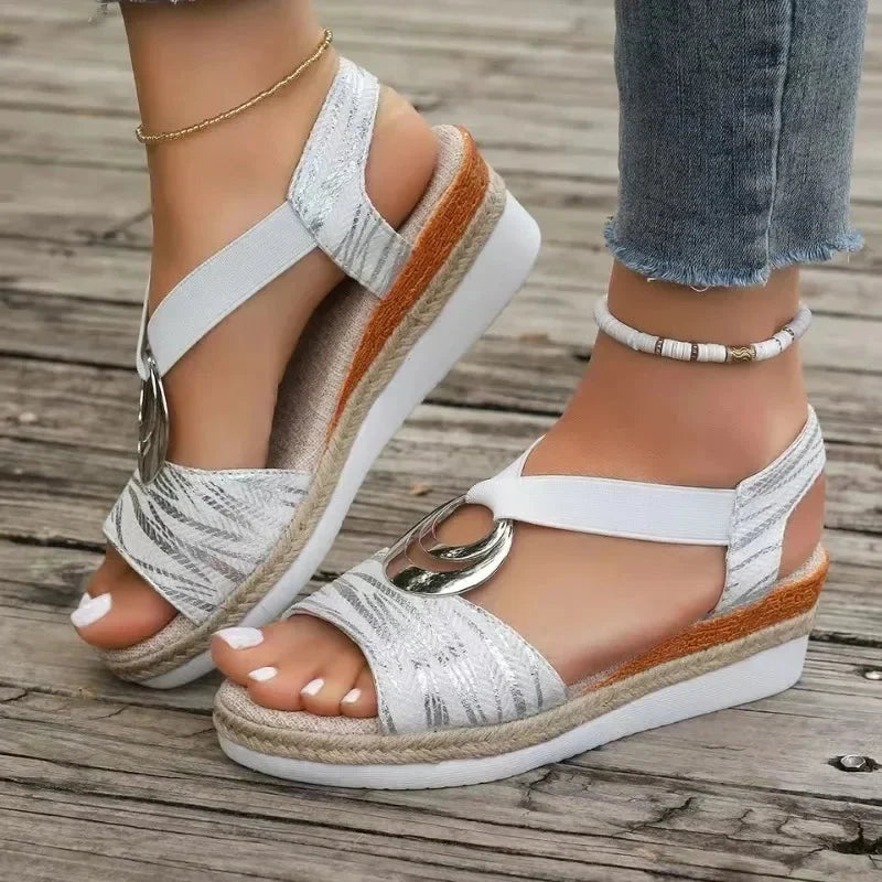 Dame Casual Platform Sandaler med Ringspænde og Espadrillos-kant