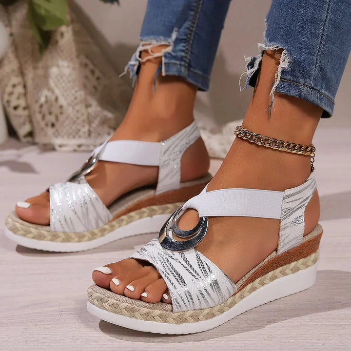 Dame Casual Platform Sandaler med Ringspænde og Espadrillos-kant