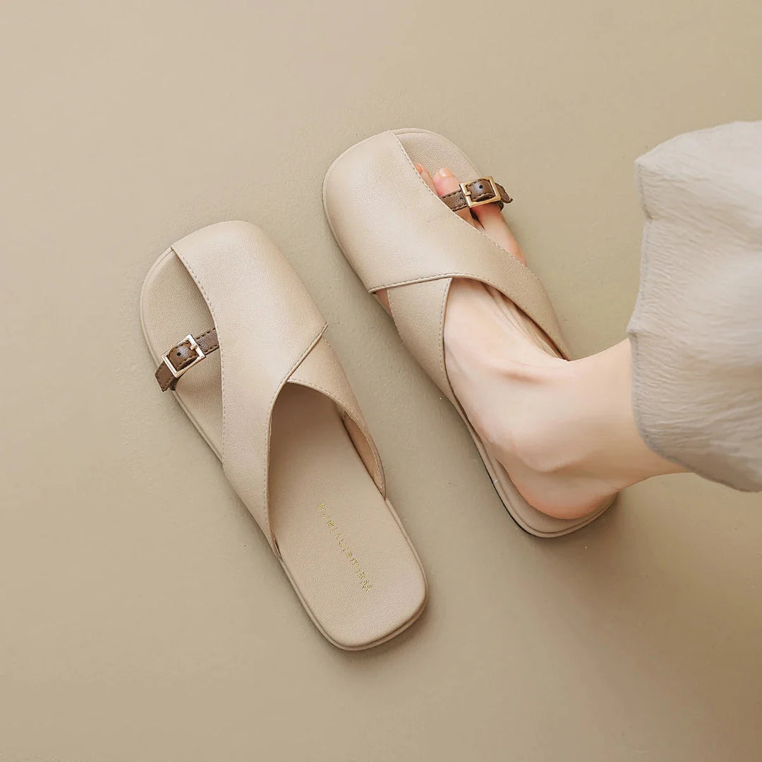 Dame Klassiske Slip-on Sandaler med Tå-ring og Spænde
